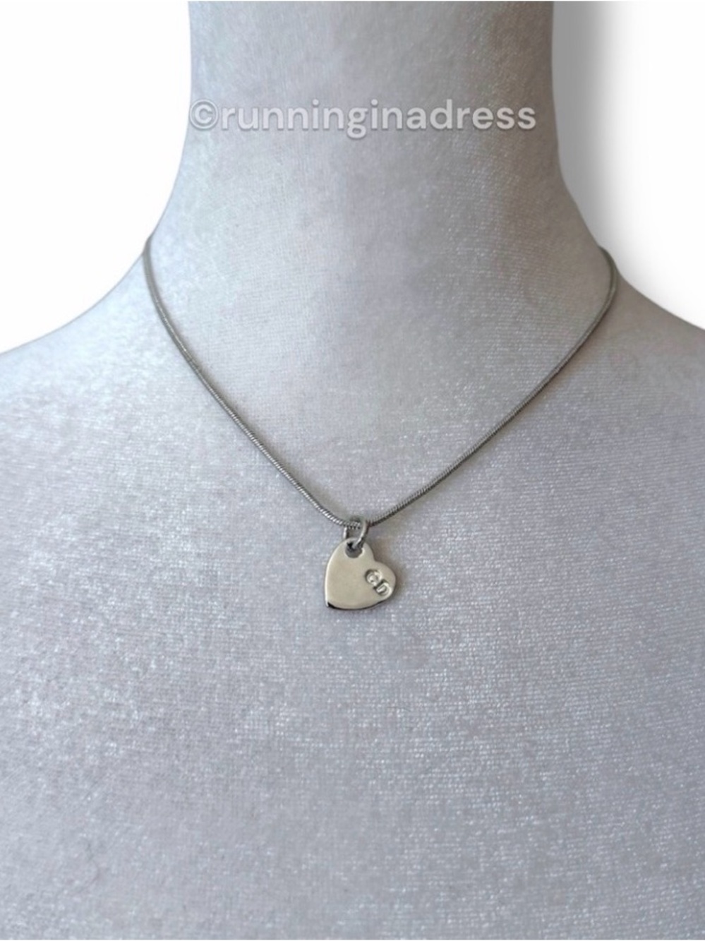 Christian Dior Vintage Heart Charm Snake Chain Necklace Silver CD Logo Y2K - Picture 3 of 12